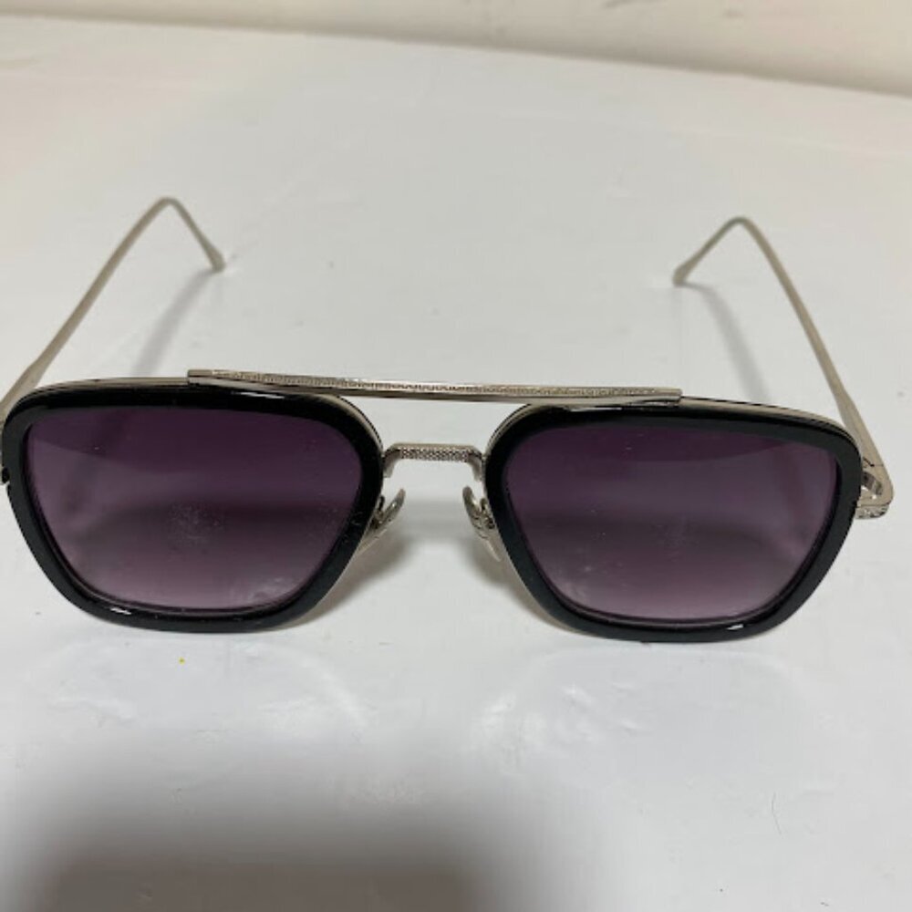 Unisex Black/Silver Aviator Square Sunglasses Medium - Picture 9 of 9